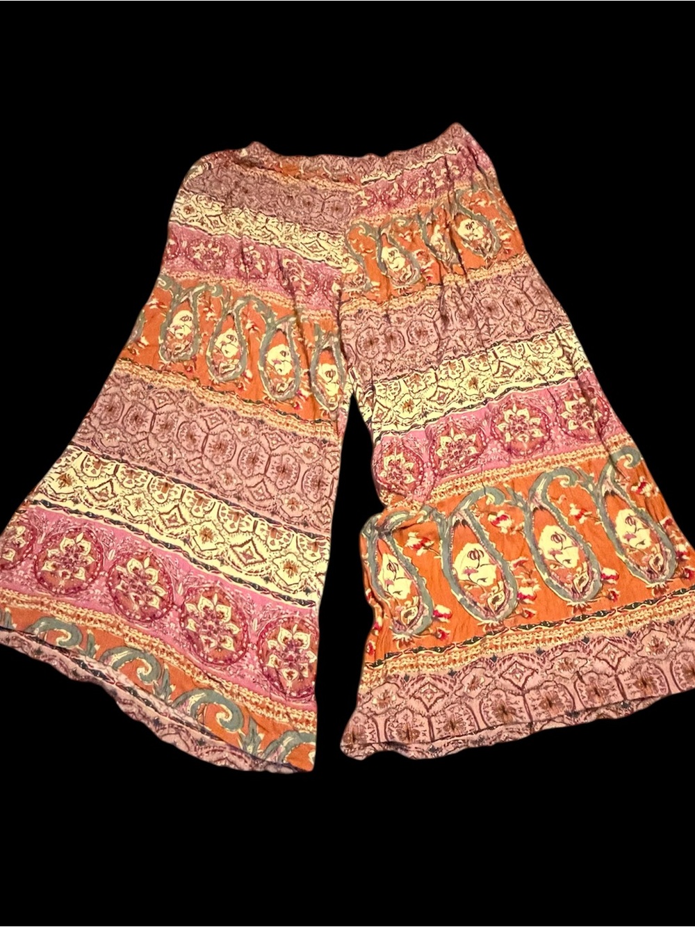 Umgee ~ Wide-Leg ~ Palazzo Pants Multicolor ~ Paisley Print ~ Elastic Waist